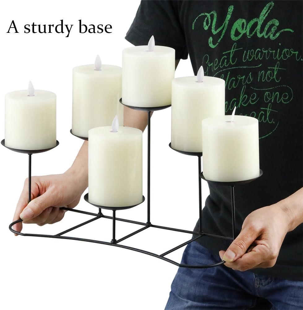 smtyle DIY 6 Fireplace Candle Candelabra Candleholder Mantle Decor for Flameless or Wax Pillar Candles Stand with Black Iron Decoration on Desk or Floor: Home & Kitchen