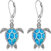 Turtle Earrings for Women Sterling Silver Blue Opal Sea Turtle Gifts for women Hawaiian Ocean Jewelry Turtles Lovers Birthday Valentines Day Gifts