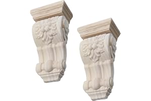 LC LICTOP Oak Wood Corbels, Wooden Shelf Bracket, Delicate Carved Support for Countertops, Fireplace Mantels, Doorways, Unfinished Hardwood Decor 3"L x 1.9"W x 5.8"H, European Style Home Decor 2Pcs