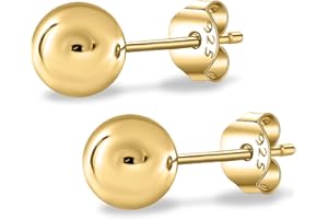 ACELAY 18k Gold Plated Sterling Silver Stud Earring | Pearls Earrings Studs AAA+ Quality Handpicked Freshwater Round Cultured Pearl | Hypoallergenic Earrings Gold Ball Stud Earrings for Women