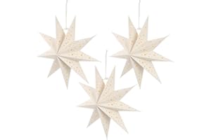 minkissy 3pcs Christmas Star Lamp Shade Hollow Out 9 Pointed Paper Star Lantern Ceiling Hanging Lamp Shades Covers Pendant for Xmas Wedding Holiday Party White