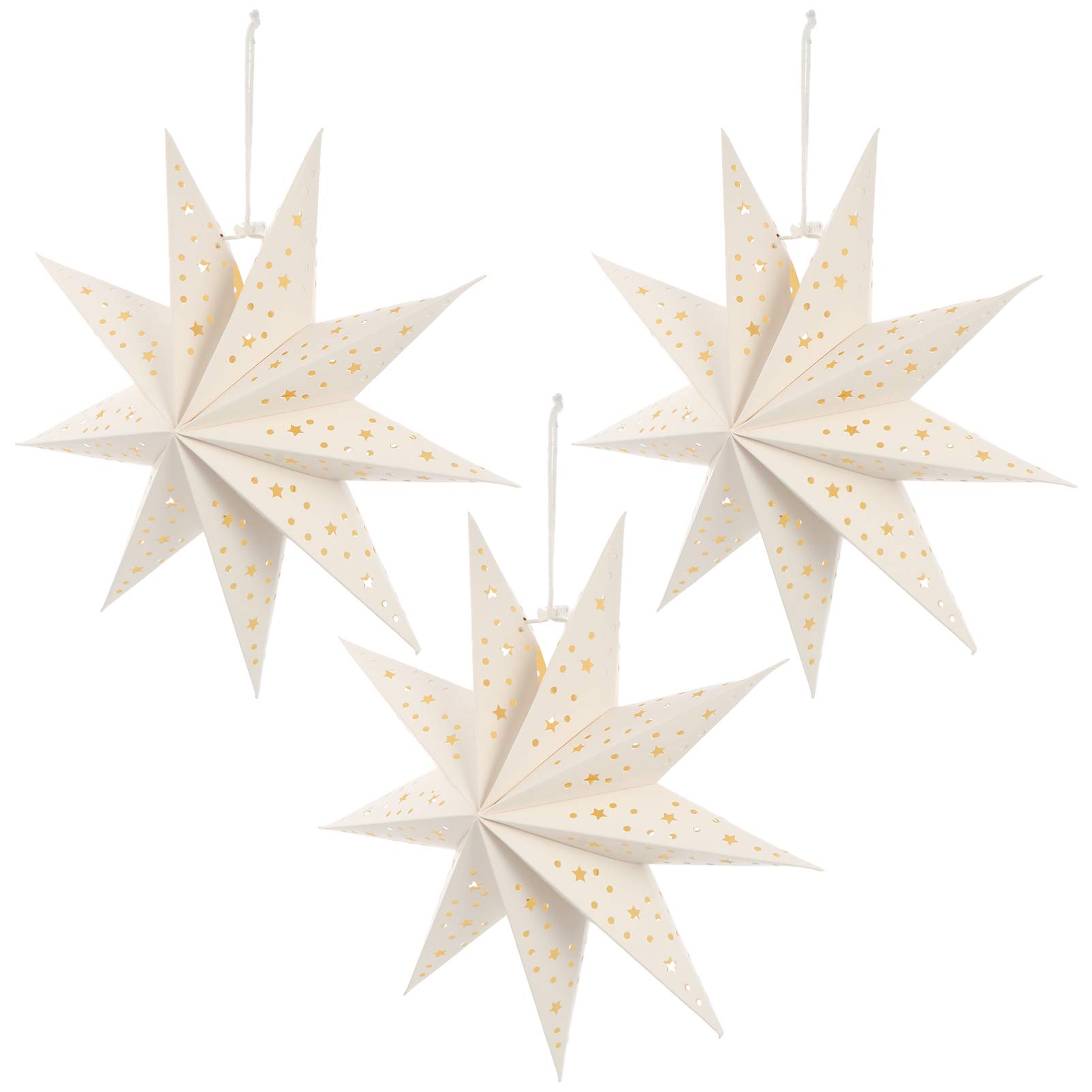 FRCOLOR 3pcs Paper Star Lantern Lampshade Hanging Christmas Star Ornaments Hanging Lamp Snowflakes Decorations Wedding Birthday Party Home Decorations White 35cm