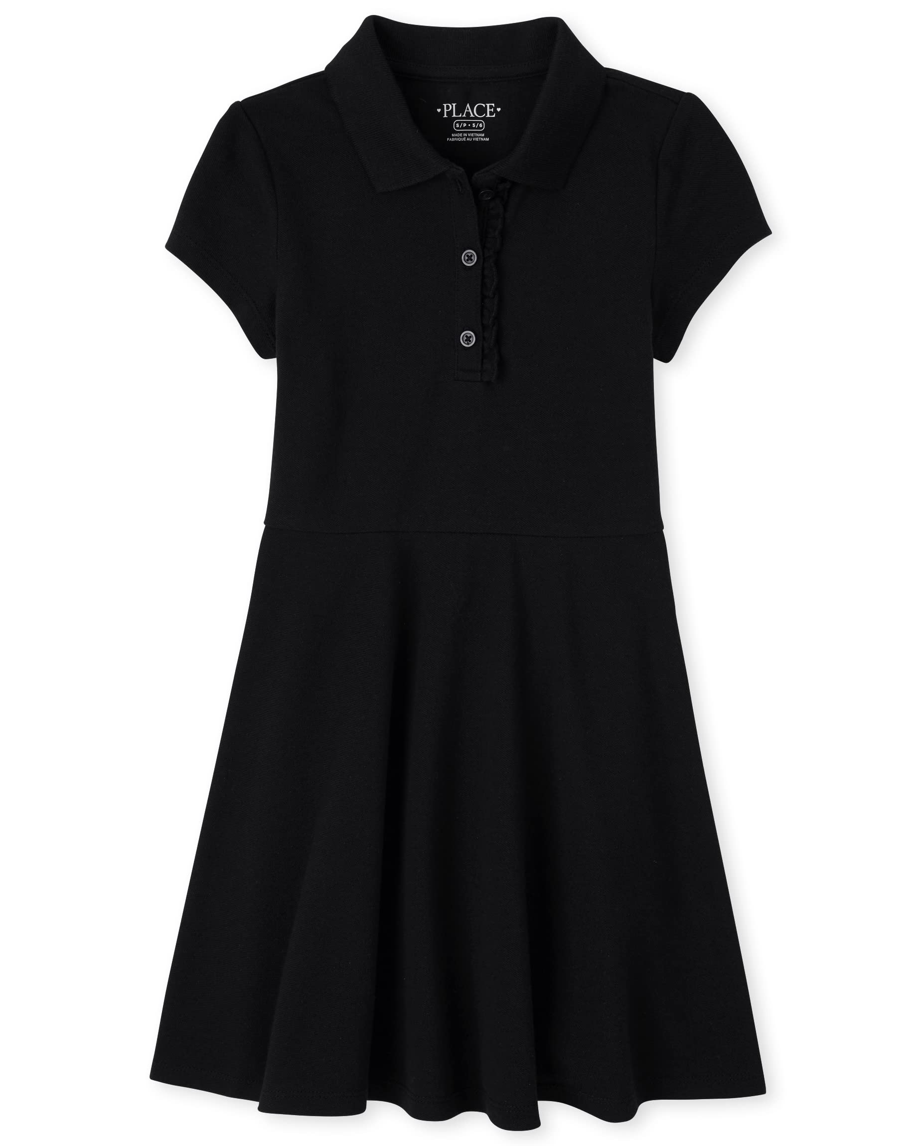 Photo 1 of The Children's Place,Short Sleeve Ruffle Polo Dress,Black,Small (5/6)