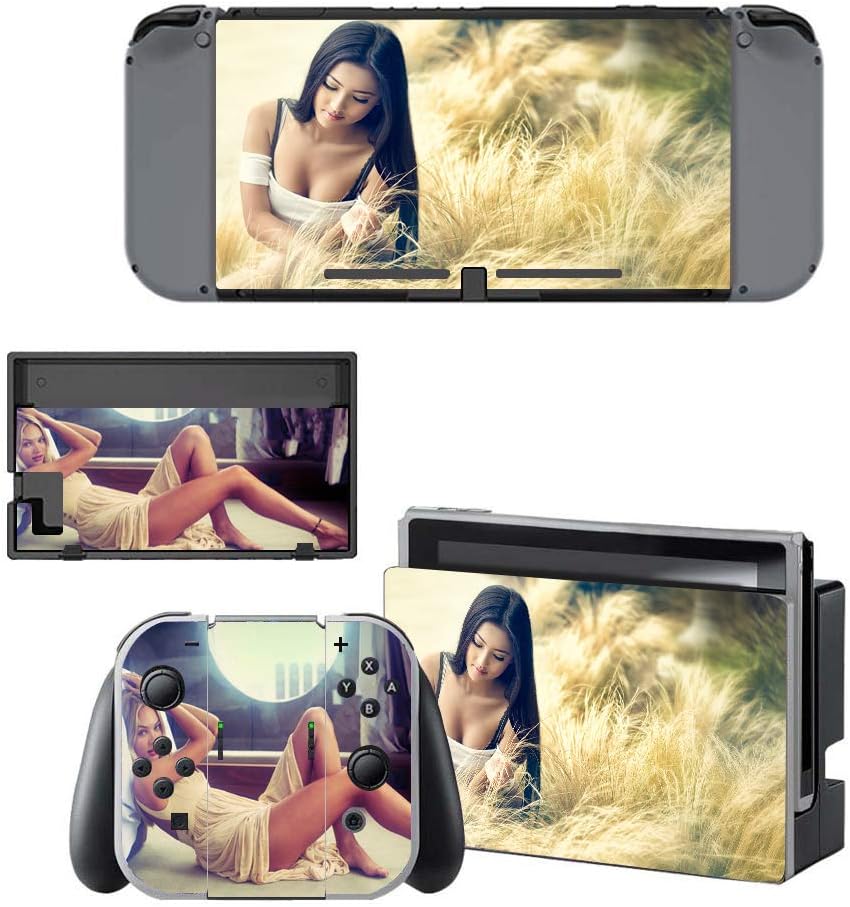 Lovely Woman Stickers Decals Skin for Nintendo Switch, Cover Protector Wrap Durable Full Set Protection Faceplate Console Joy-Con Dock by KALINDA MODI
