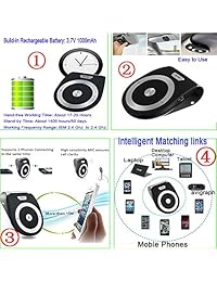 Altavoz para automóvil ENCENDIDO AUTOMÁTICO Inalámbrico Inalámbrico para el automóvil Manos libres Visor solar Equipo para auto Portátil Mejora la construcción de bajos en el micrófono Cargador de auto para todos los teléfonos inteligentes Soporte Transmi