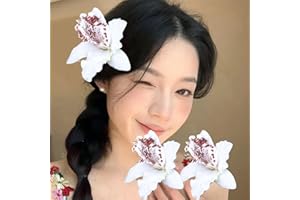 2PCS Korean Hawaiian Beach Flower Hair Clips Orchid Hairs Clip Tropical Fancy Dress Accessories Women Fashion Headdress,White