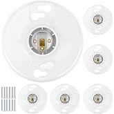 QWORK 6 Pack Lamp Holder E26 Medium Base, White Ceiling Light Sockets for Incandescent &amp; LED Bulbs, 600V/660W