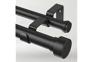 Time Forest 1 Inch Double Curtain Rods for Windows 66 to 120 Inches(5.5-10 Feet), Adjustable Heavy Duty Curtain Rod with Classic Cap Finial, Telescoping Modern Style Decorative Drapery Rod, Black