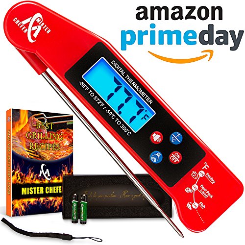 Instant Read Thermometer - Best Digital Internal Meat Thermometer with Long Collapsible Probe, Backlight and Talking functions - Ultra Fast Electric Food Thermometer for Grill, BBQ, Kitchen