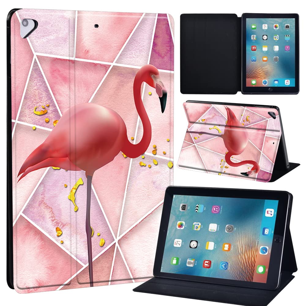 Leather slim lightweight Stand Cover Folio Case for Apple New iPad 9.7 2018 2017(6th Gen, 5th Gen)/iPad Air 2/iPad Air/iPad Pro 9.7 Tablet with Auto Wake/Sleep (flamingo016)
