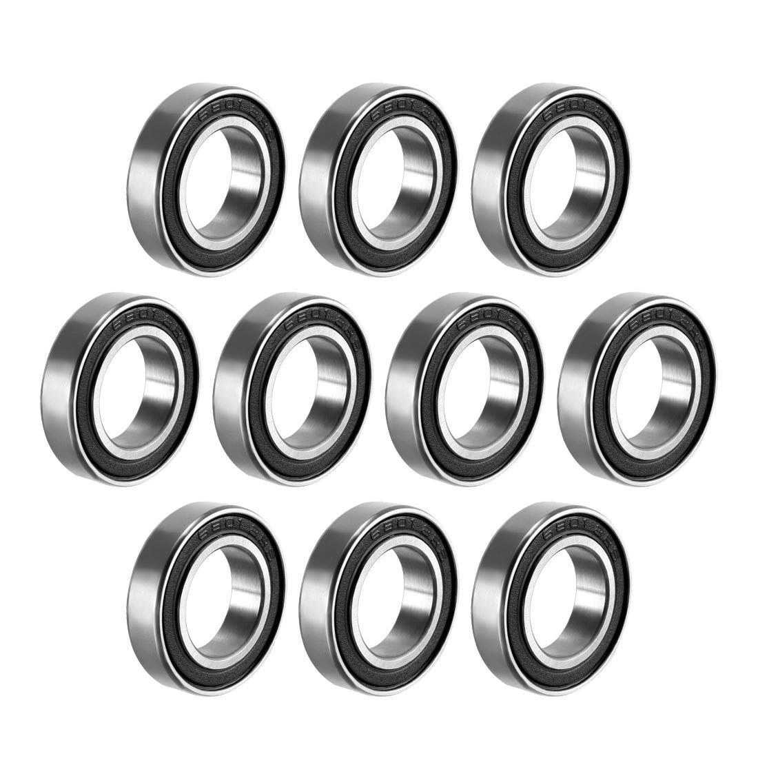 sourcing map 6801-2RS Deep Groove Ball Bearing Double Sealed 1180801, 12mm x 21mm x 5mm Carbon Steel Bearings (Pack of 10)
