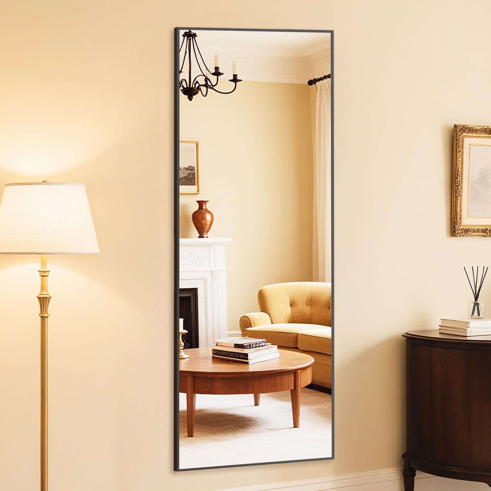 DUMOS Wall-Mounted Full Length Mirror 25"x 71" for Bedroom, Full Body Floor Mirror with Stand, Hanging or Leaning for Wall, Black Image