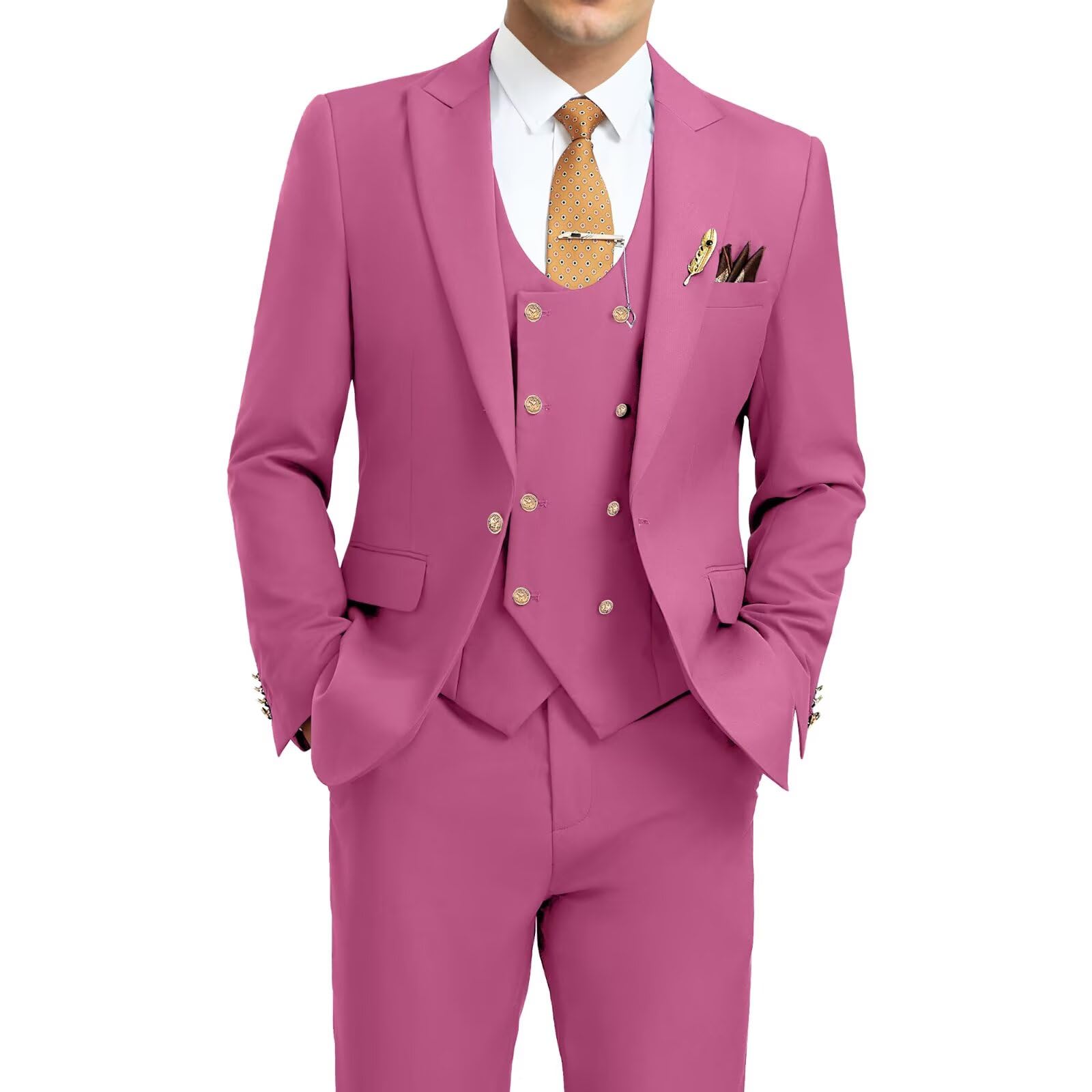 Aowdoy Men's Suits 3 Piece Slim Fit Tuxedo Suit One