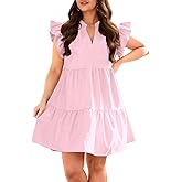 Fisoew Plus Size Dresses for Women Summer Ruffle Short Sleeve V Neck Dress Tiered Swing A Line Babydoll Mini Dress