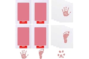 LelonHo Inkless Hand and Footprint Kit Clean Touch Ink Pad for Newborn Baby Pet Paw Print Kit(4 Ink Pads,8 Imprint Cards) (4 Pack Pink)