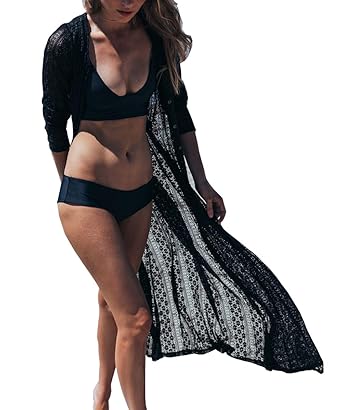 Barlver Womens Chiffon Kimono Cardigan Swimsuit Open Front Long Cover Up Shawl Half Sleeve Bikini Beachwear Dress