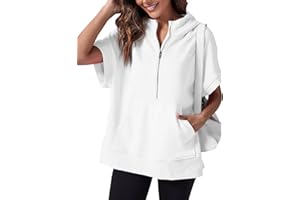 Fisoew Womens Oversized Half Zip Hoodies Short Sleeve Casual Sweatshirts Pullover Tops with Pockets