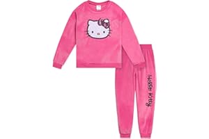 Hello Kitty Girls Velour Drop Shoulder Sweatshirt and Jogger Pants Outfit Set Toddler to Big Kid Sizes (2T - 14-16)