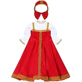 AwwwCos Dress Russian Traditional Costume Puff Sleeve Princess Dresses Headpiece for Halloween Party