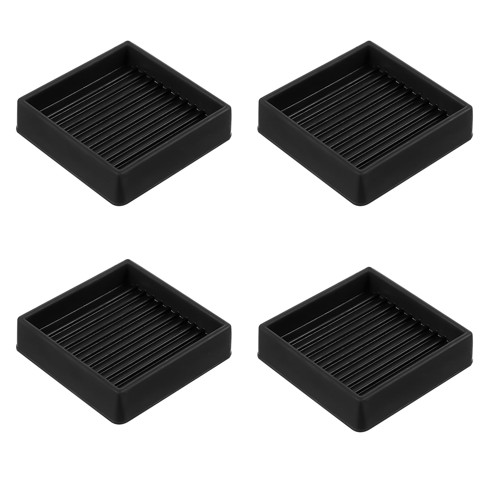 4Pcs Square Rubber Caster Cups Non-Slip Furniture Pads Silica Gel Anti-Skid Gripper Anti-Slide Floor Protector Anti-Skid Furniture Feet for Bed Couch Table Chair Desk Stoppers