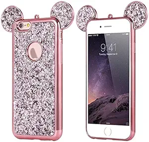 AccessoryHappy Glitter Mickey Ears Case, Luxury Protective TPU Bling Crystal Rhinestone Sparkle Glitter Diamond Case Cover Compatible with iPhone 6 Plus 6s Plus {5.5