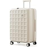 aji Expandable Top Opening 24 Inch Checked Luggage with Spinner Wheels, Large Suitcase with TSA Lock, Hard Shell Travel luggage Suitcases for Men Women, for 12+Days Travel, Coconut White