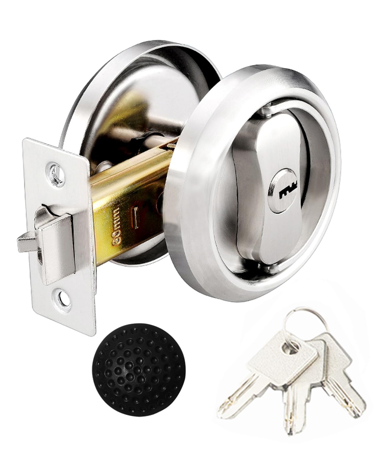XIUXLI Round Pocket Door Lock, Passage Door Handle Lock Knobs Lockset - Privacy Door Latch Locks Set, 304 Stainless Steel,with 3 Keys, Bed Room, Kitchen, Bathroom, Laundry Room Doors Throw Gate Locks