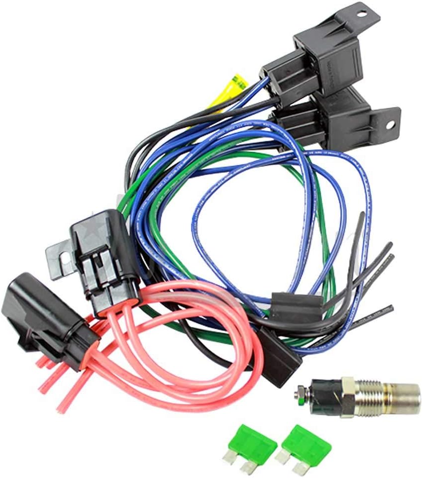 Northern Radiator Temperature Switch, Electric, 185 Degree On, 165 Degree Off, 3/8 in NPT Male, Dual Fan Relay, Wiring Harness, Kit