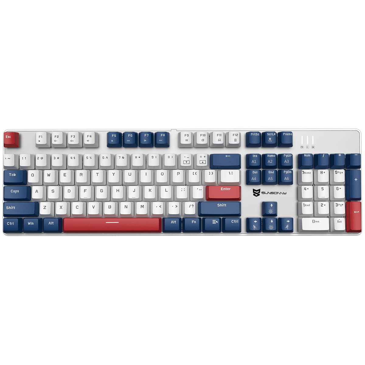 104 Keys Full Size Mechanical Gaming Keyboard | Blue Switch Blue/White/Red Combo Color Computer Keyboards | Hot Swappable US Layout Wired Mechanical PC Gaming Keyboard | Light Up Wired Keyboards