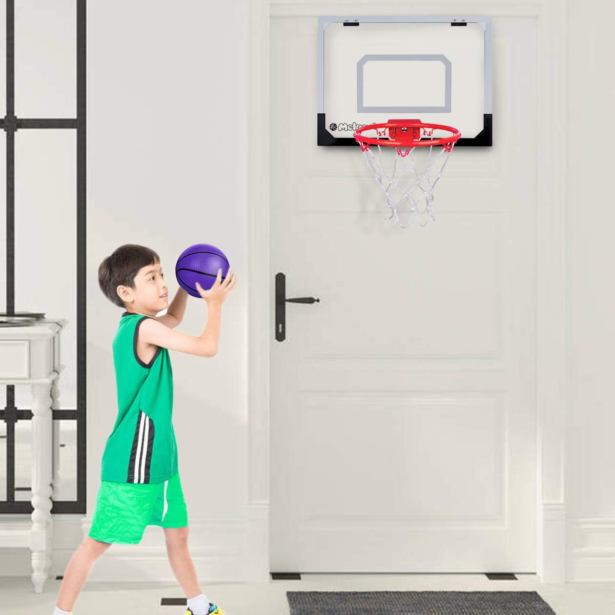 Meland Indoor Mini Basketball Hoop Set for Kids - Basketball Hoop for Door with 4 Balls & Complete Basketball Accessories - Basketball Toy Gifts for Kids Boys Teens: Toys & Games