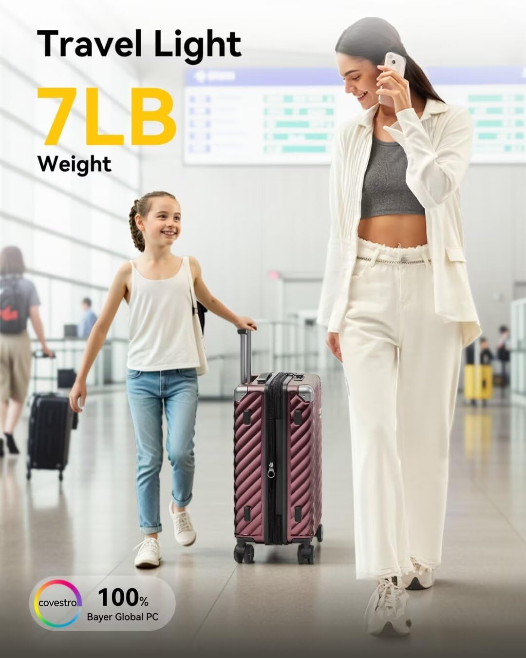 LUGGEX Luggage with Spinner Wheels, Polycarbonate Expandable Hard Shell Suitcase, Carry On 20 Inch, Black