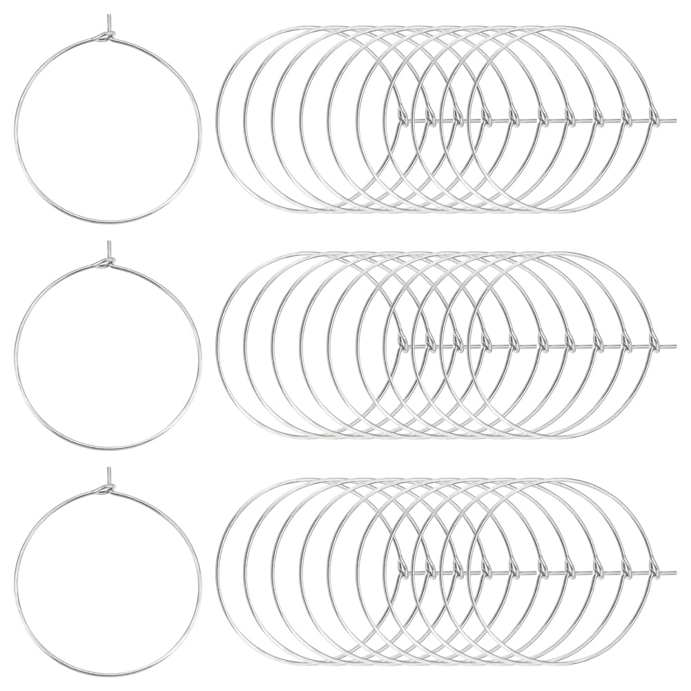 UNICRAFTALE 100pcs 30mm Wine Glass Charms Rings Stainless Steel Hoop Earring Findings 0.7mm Pin Earring Beading for Women Basketball Wives Hoop Earrings Making