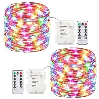 GDEALER 2er 6M 60 LEDs Lichterkette Batteriebetrieben mit Fernbedienung und Timer, IP65 Wasserdicht Kupferdraht 8 Modi Innen&