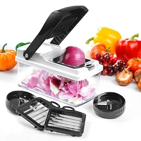 Gemüseschneider, Pommesschneider, Spiralschneider,Godmorn 5 Austauschbare Klingen mit Gemüsehobel aus Edelstahl, Slicer, Stre
