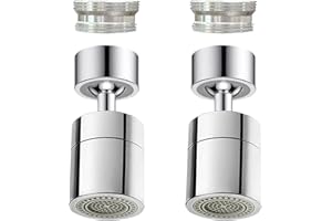 RQJLZ 2 Pcs Faucet Aerator, 360° Swivel Kitchen Sink Faucet Aerator, Big Angle Twist, Dual-function 2-Flow Sprayer Faucet Head, Sink Sprayer Attachement, Faucet Replacement Part 55/64'', Chrome