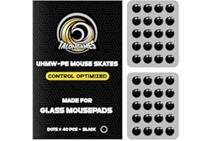 TALONGAMES Mouse Skates for Glass Mousepads | High-Density UHMW-PE | Universal Round Dots 6.5mm 40pcs | Ultra-Control Glide |