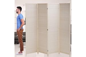 DKELI Room Divider Privacy Screen Folding 4 Panel 72 Inches High Portable Room Seperating Divider, Handwork Bamboo Mesh Woven Design Wall, Room Partitions and Dividers Freestanding, Natural
