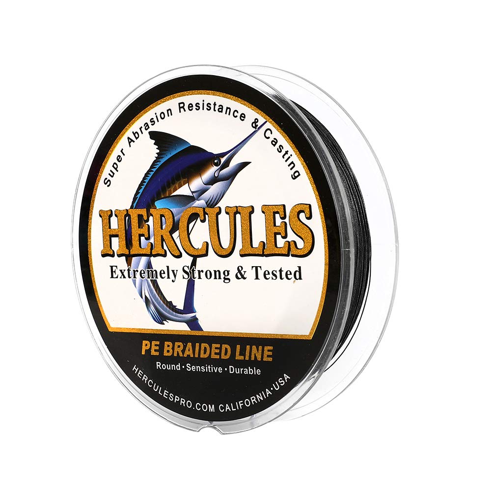 Hercules Super Cast 100M 109 Yards Braided Fishing Line 150 LB Test for Saltwater Freshwater PE Braid Fish Lines Superline 8 Strands - Black, 150LB (68KG), 0.62MM