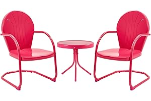 Marcytop Outdoor Bistro Set, 3 Pieces Retro Metal Porch Furniture Set, All-Weather Patio Bistro Set, 2 C-Spring Metal Chairs and Round Side Table for Porch, Garden, Lawn and Balcony, Pink