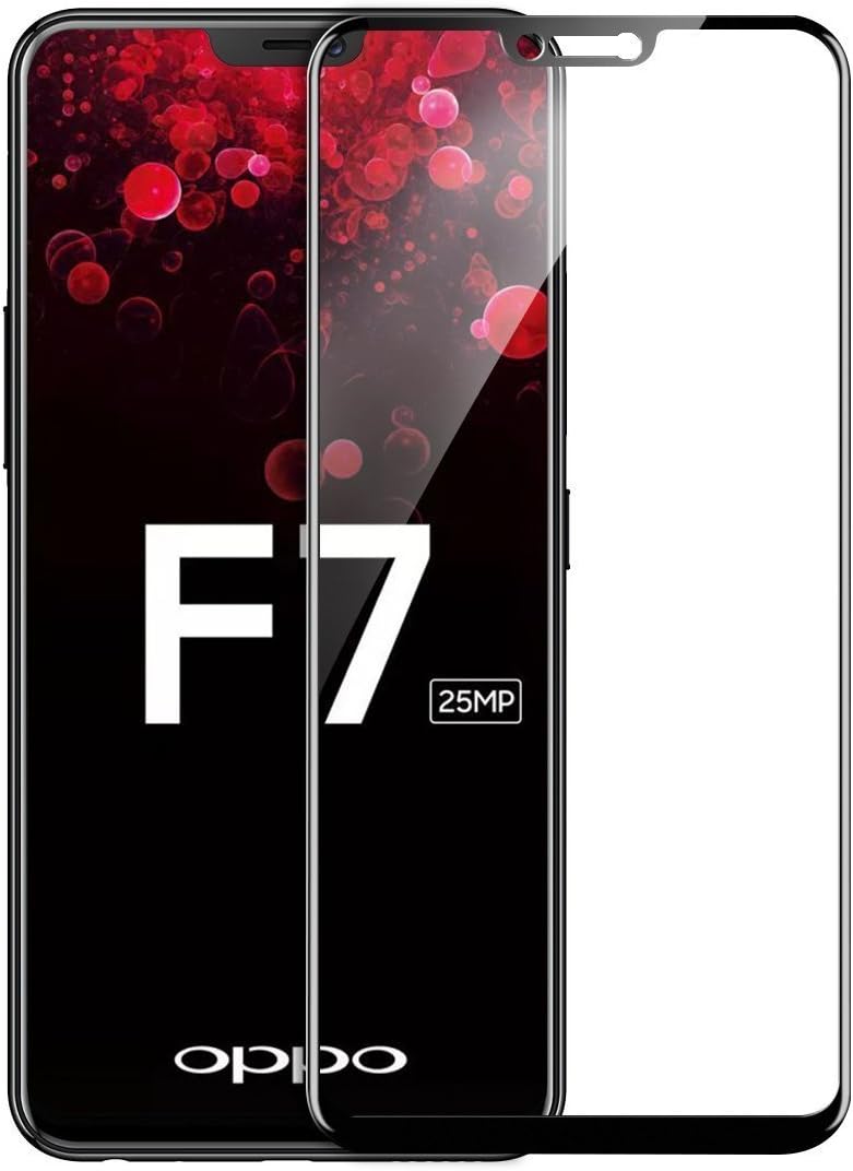 Angel Gadgets Golden Series 5D Round Curved Edge Tempered Glass Front Screen Protector for Oppo F7 (Black)