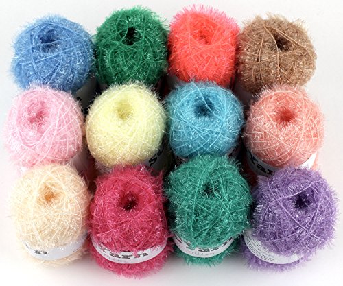 SCYarn for Scrubbies 12 Skeins Bonbons Yarn Assorted Colors 100% Polyester for Dishcloths Crochet and Knitting Project - Total 984 yards Craft Kit (Pastel)