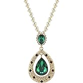 Merdia 25.59 Inches Long Cubic Zirconia Created Crystal Necklace for Women | Vintage Design Chain Teardrop Necklace Jewelry Sets | Flower Style Long Chain Pendant Necklaces for Women