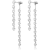 Watforsh 925 Sterling Silver Tassel Fringe Chain Stud Long Dangle Drop Cubic Zirconia Prom Earrings for Women