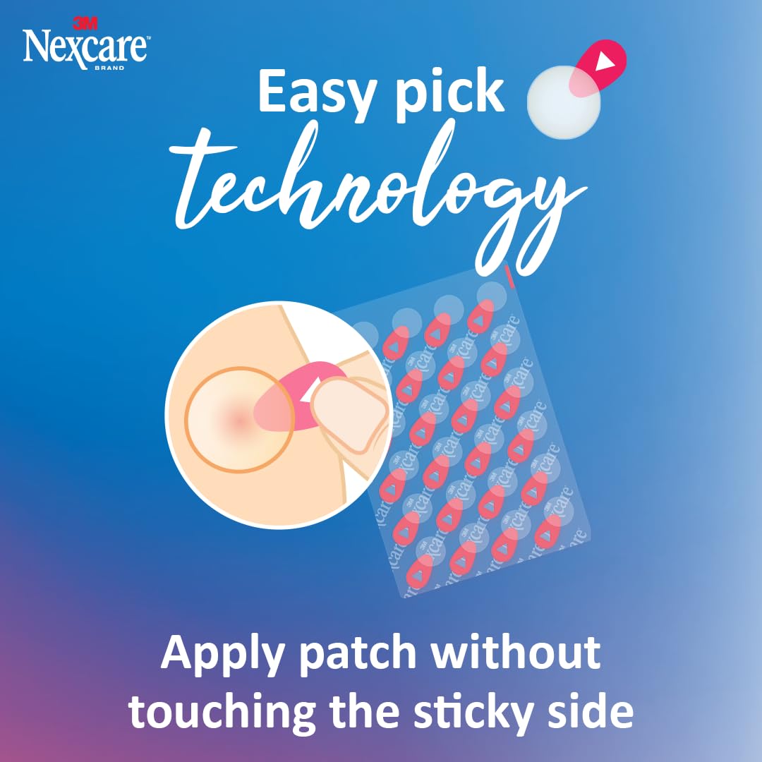Nexcare Thin and Transparent Acne Patch, Skin Cover Absorbs Pus and Oil from Clogged Pores, Made with hydrocolloid, tab Allows for Easy Removal from Liner - 117 Pimple Patches