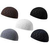 Anlising 5PCS Men Kufi Hats, Muslim Crochet Cap, Breathable Skull Beanie, Islam Beanie Hats, Muslim Kufi Cap, Stretchy Helmet Liner, Prayer Cap, Muslim Men Beanie,for Muslim,Islam,Men,Women(5 Colours)