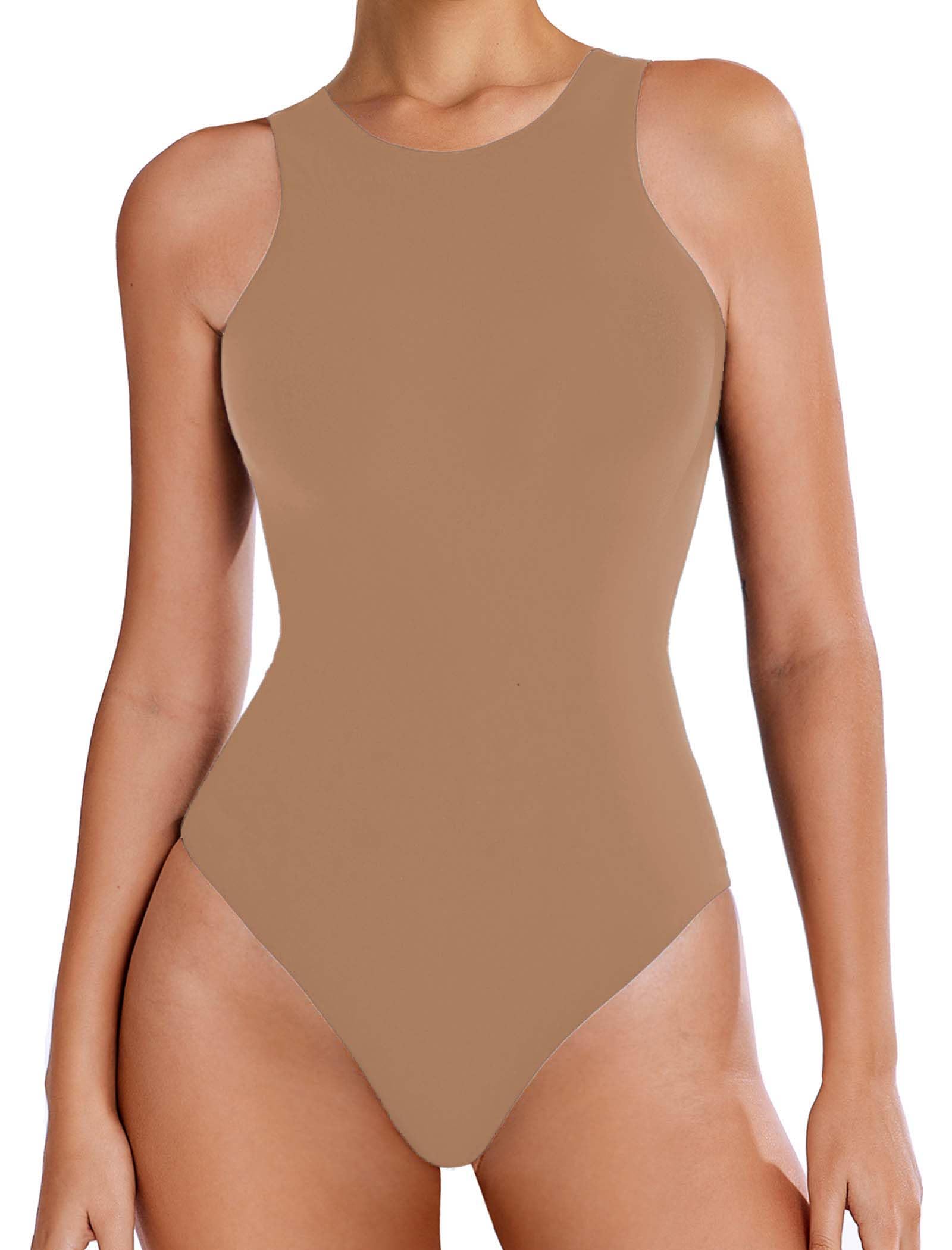 Photo 1 of Avildlove Women's Bodysuit Sleeveless Body Suits Crew Neck Body Suit Double Lined Tank Top Going Out(Khaki,M)