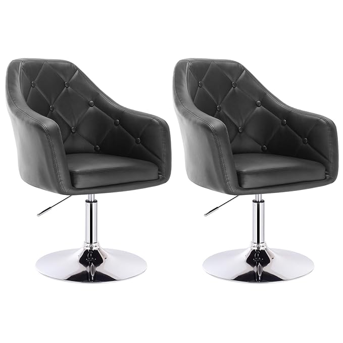 WOLTU Bar Stools Black Gas Adjustable Swivel Bar Stools Set of 2 Faux