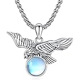 CRWENG Eagle Necklace for Men 925 Sterling Silver Vintage Eagle Pendant with Tiger Eye Stone/Moonstone/Turquoise Western Viking Animal Jewelry Gift for Men and Women