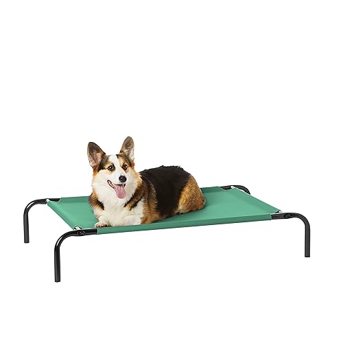 Amazon Basics Cooling Breathable Elevated Dog Bed with Metal Frame for Medium Dogs, 43 x 26 x 7.5 Inch, Green