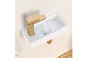 KES Small Vessel Sink Rectangle Bathroom Sink, 14.37" X 7" White Porcelain Ceramic Mini Floating Sink Wall Mount Tiny Bathroo